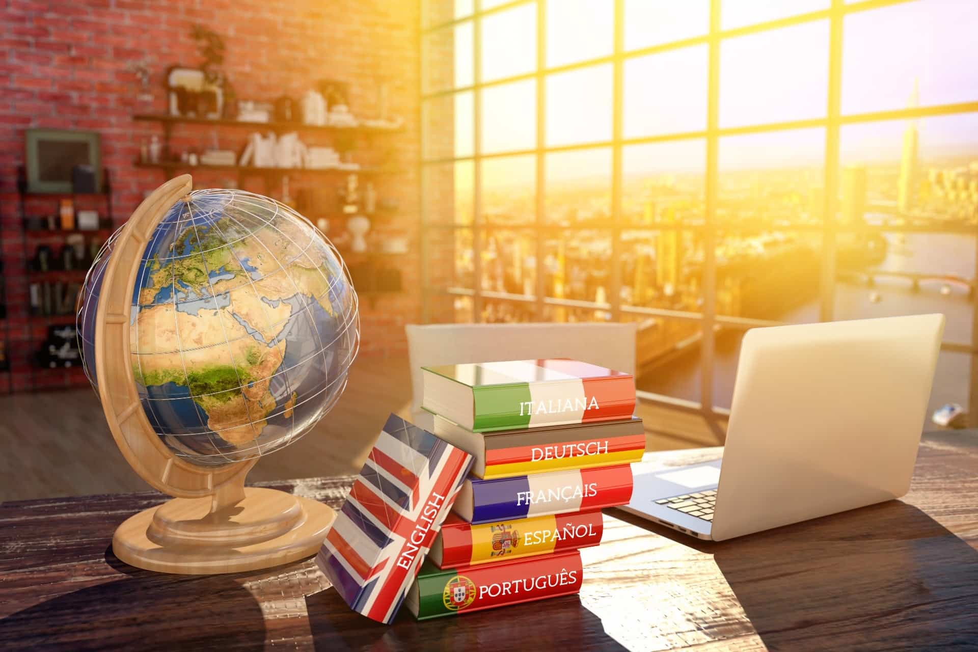 Globus und Reisebücher in verschiedenen Sprachen