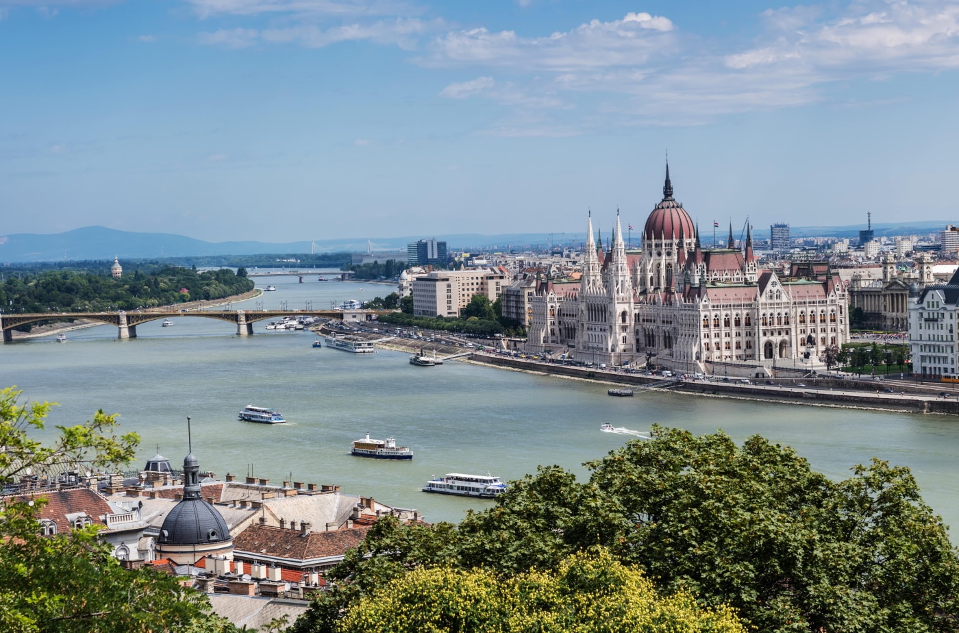 Budapest - Fluss und Parlamentsgebäude
